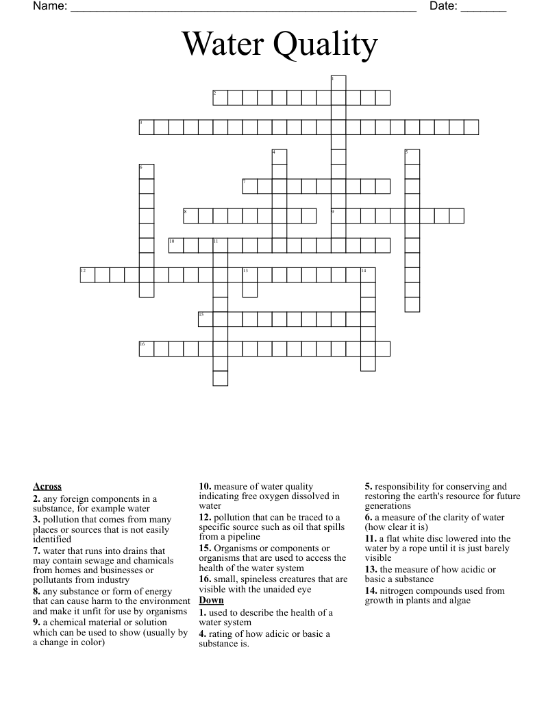 Water Quality Crossword WordMint
