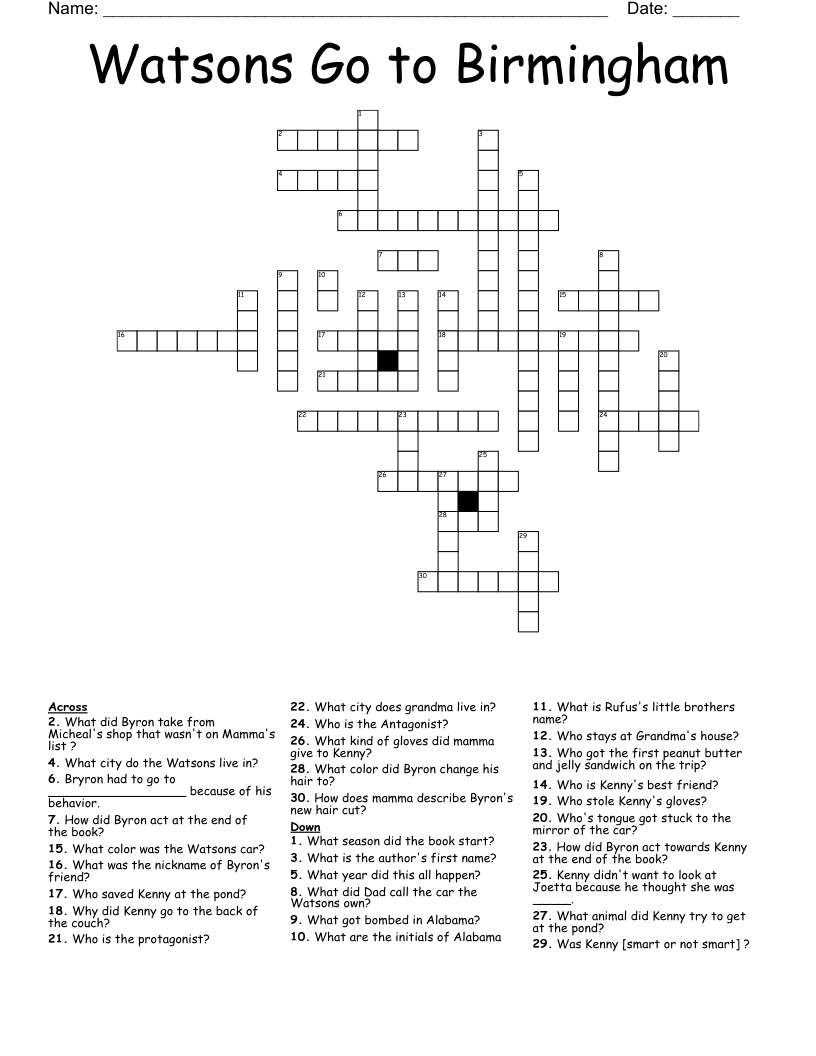Watsons Go To Birmingham Crossword WordMint