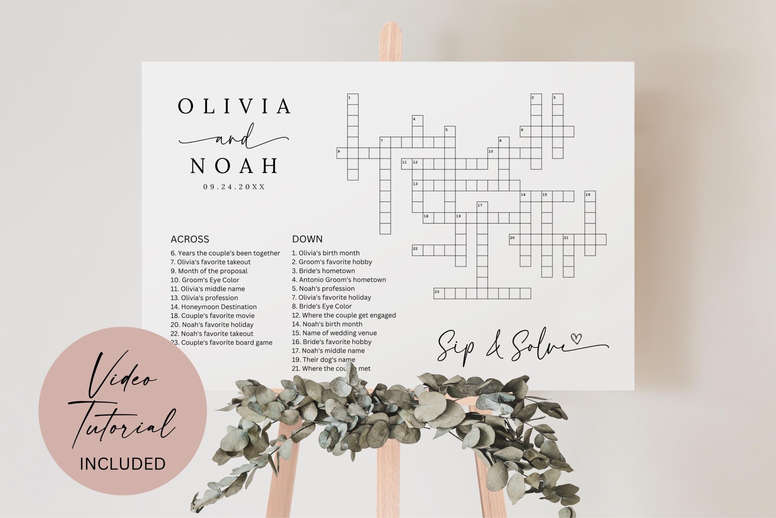 Wedding Crossword Sip And Solve Puzzle DIY Giant Puzzle Custom Crossword Template Wedding Guest Games Canva Editable 6 Sizes Etsy Israel