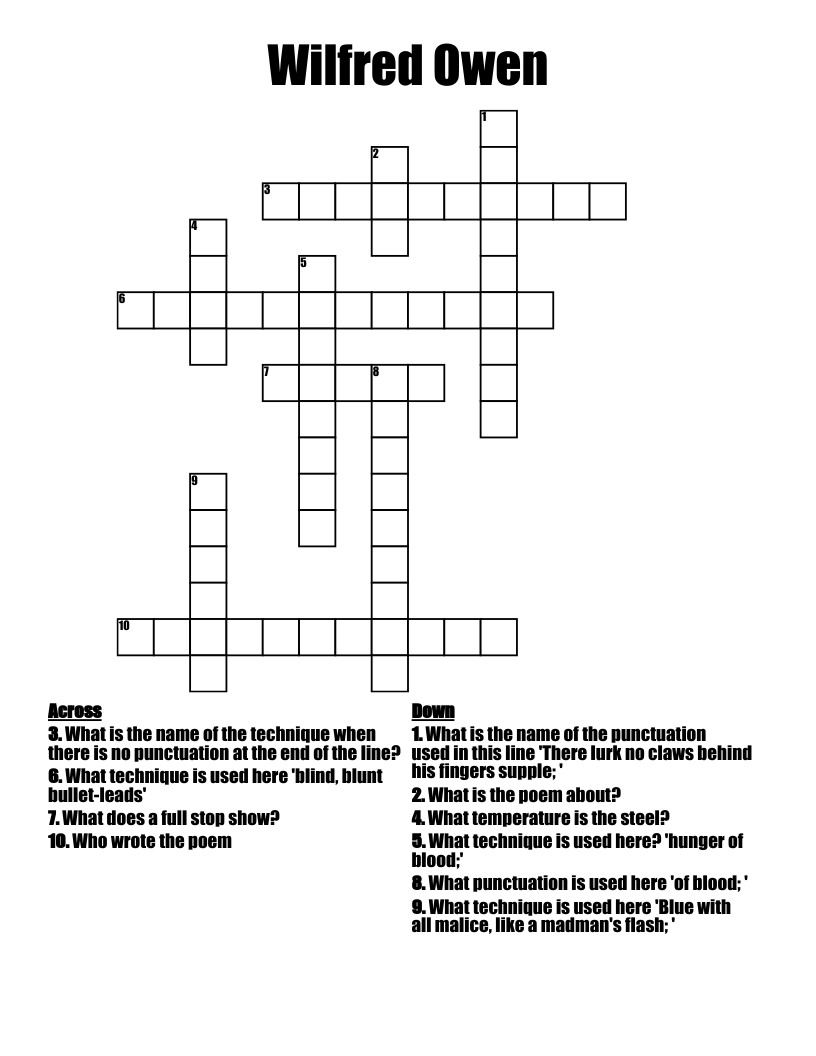 Wilfred Owen Crossword WordMint