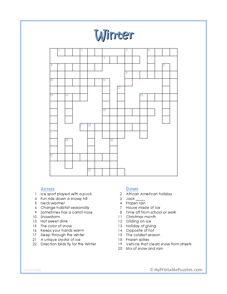 crossword puzzles for high schoolers