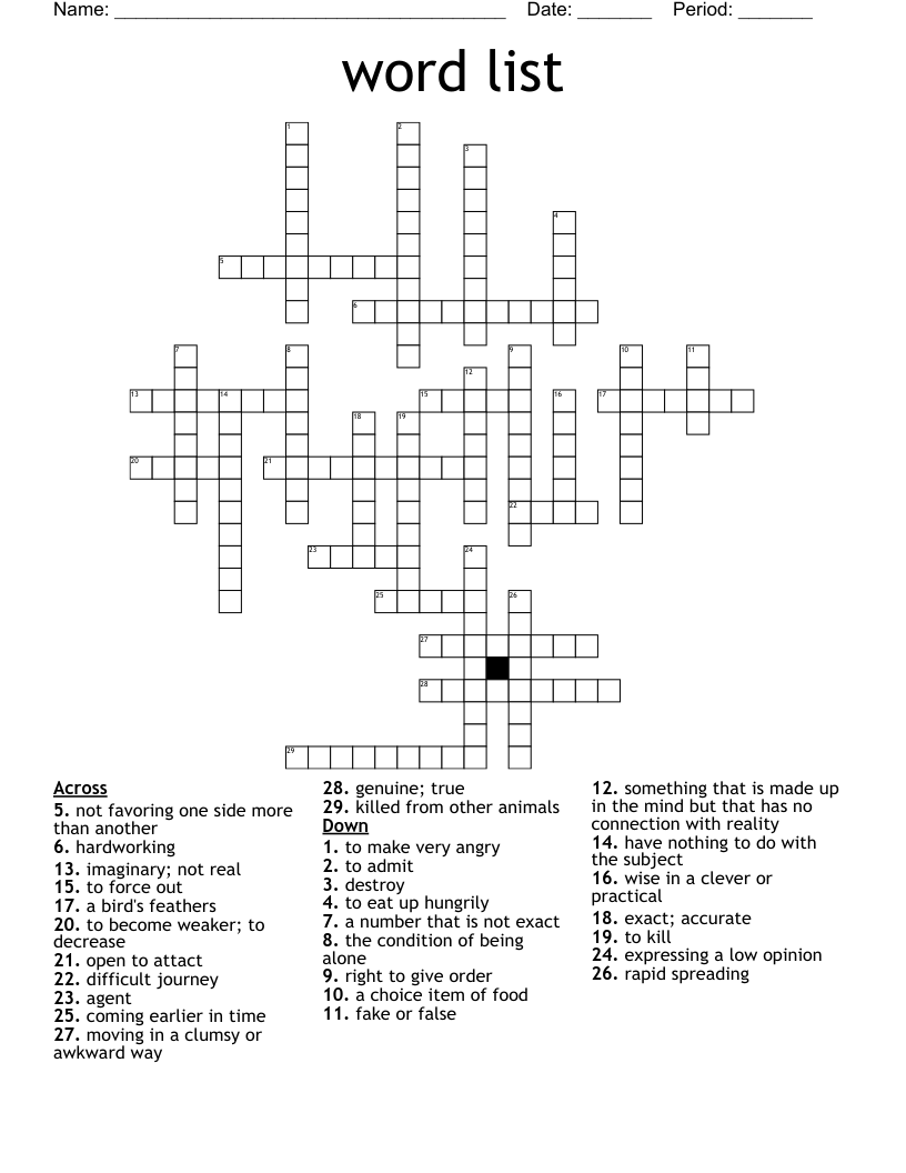 Word List Crossword WordMint