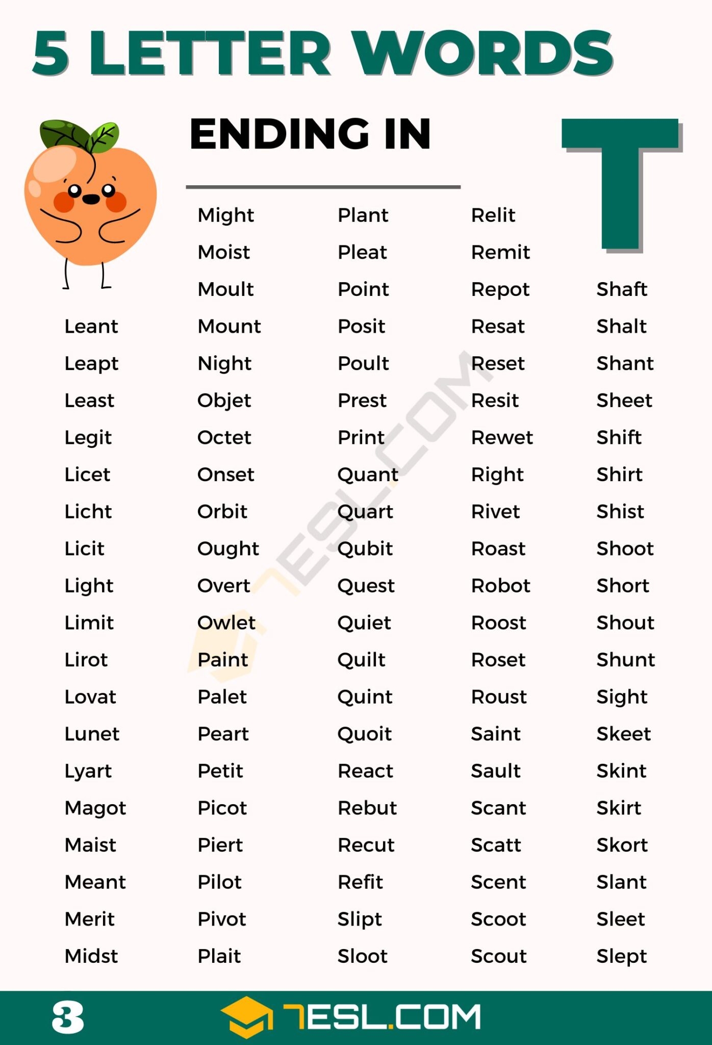 Words Ending In O A T Printable