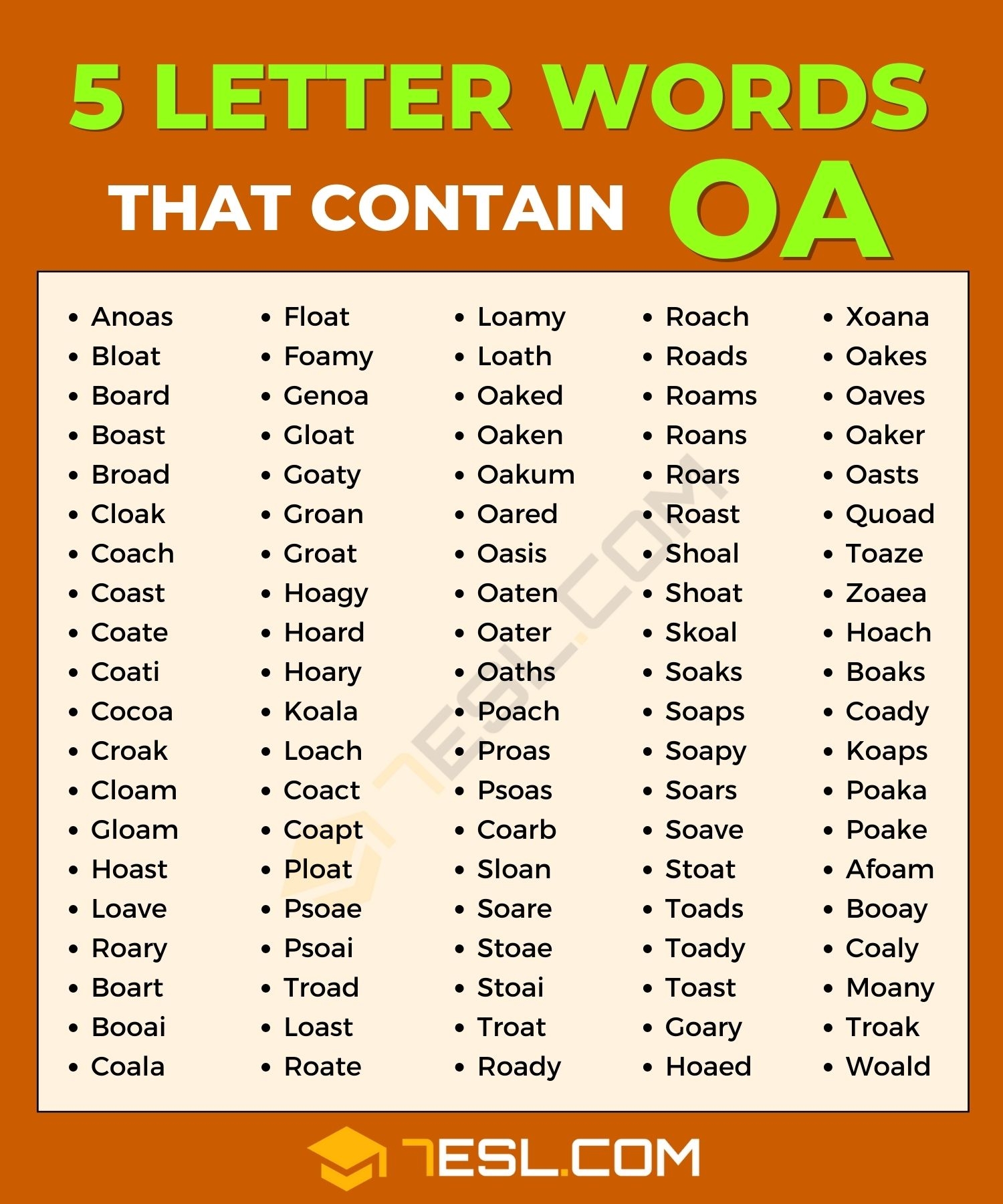 Words Ending In O A T Printable