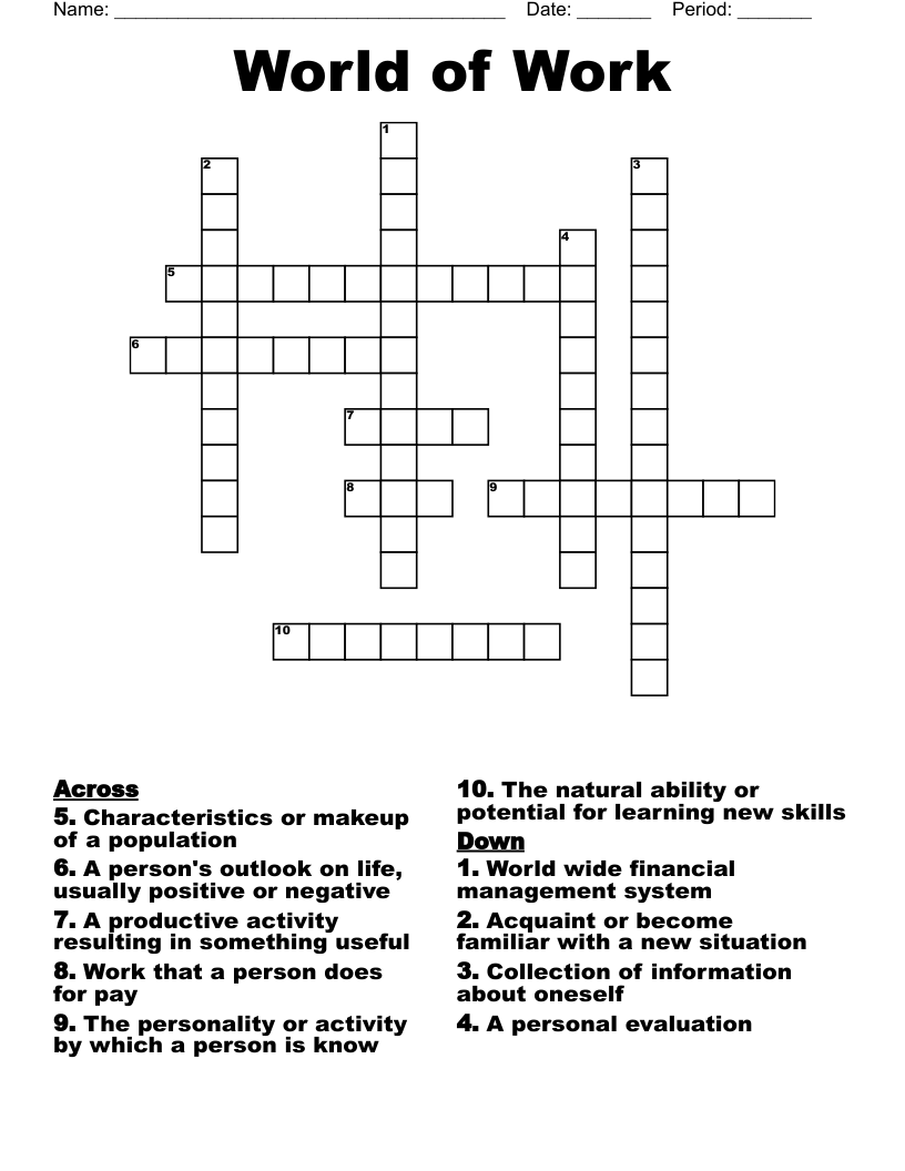 World Of Work Crossword WordMint