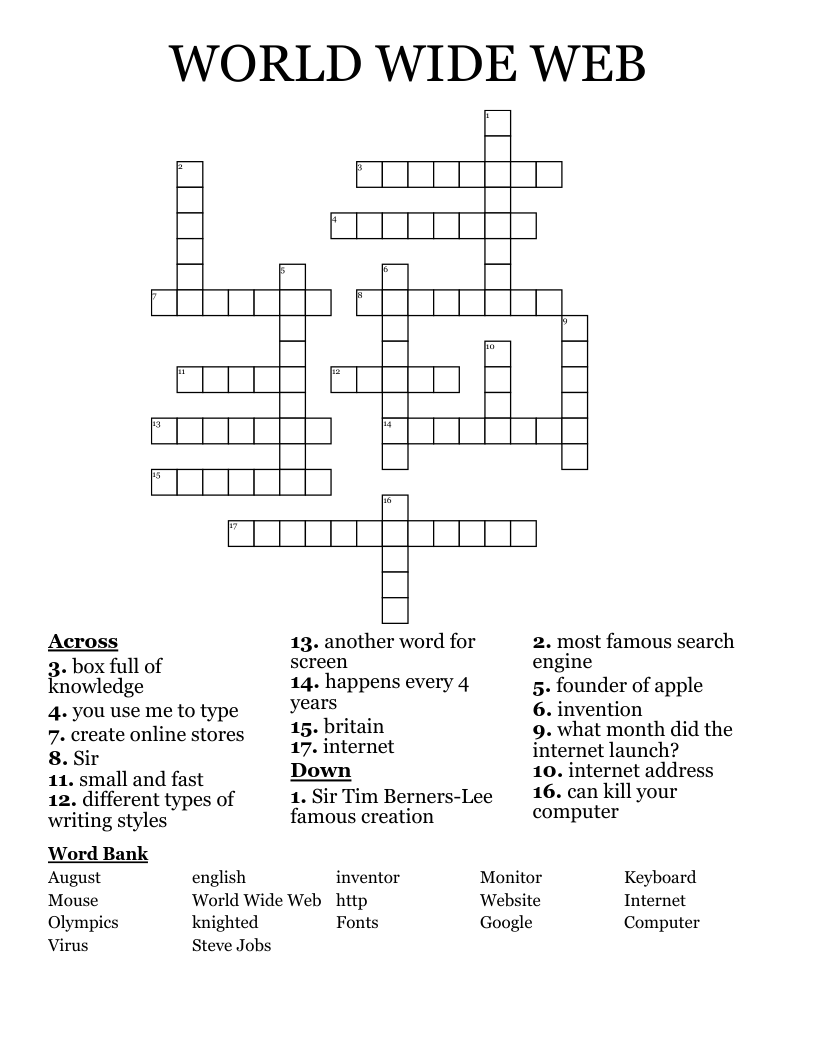 WORLD WIDE WEB Crossword WordMint