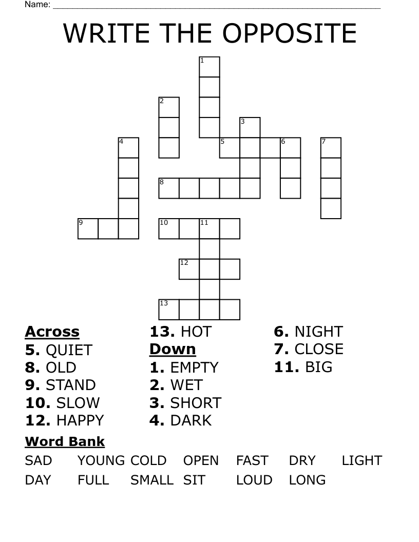 WRITE THE OPPOSITE Crossword WordMint