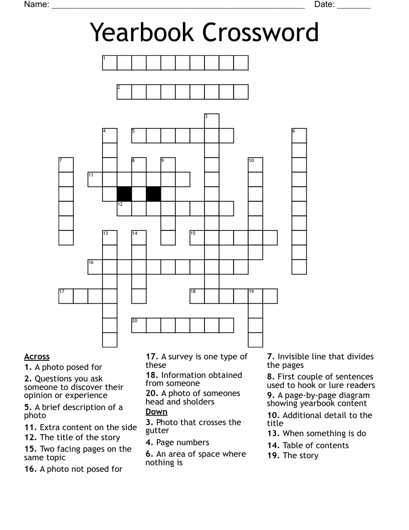 Yearbook Crossword WordMint