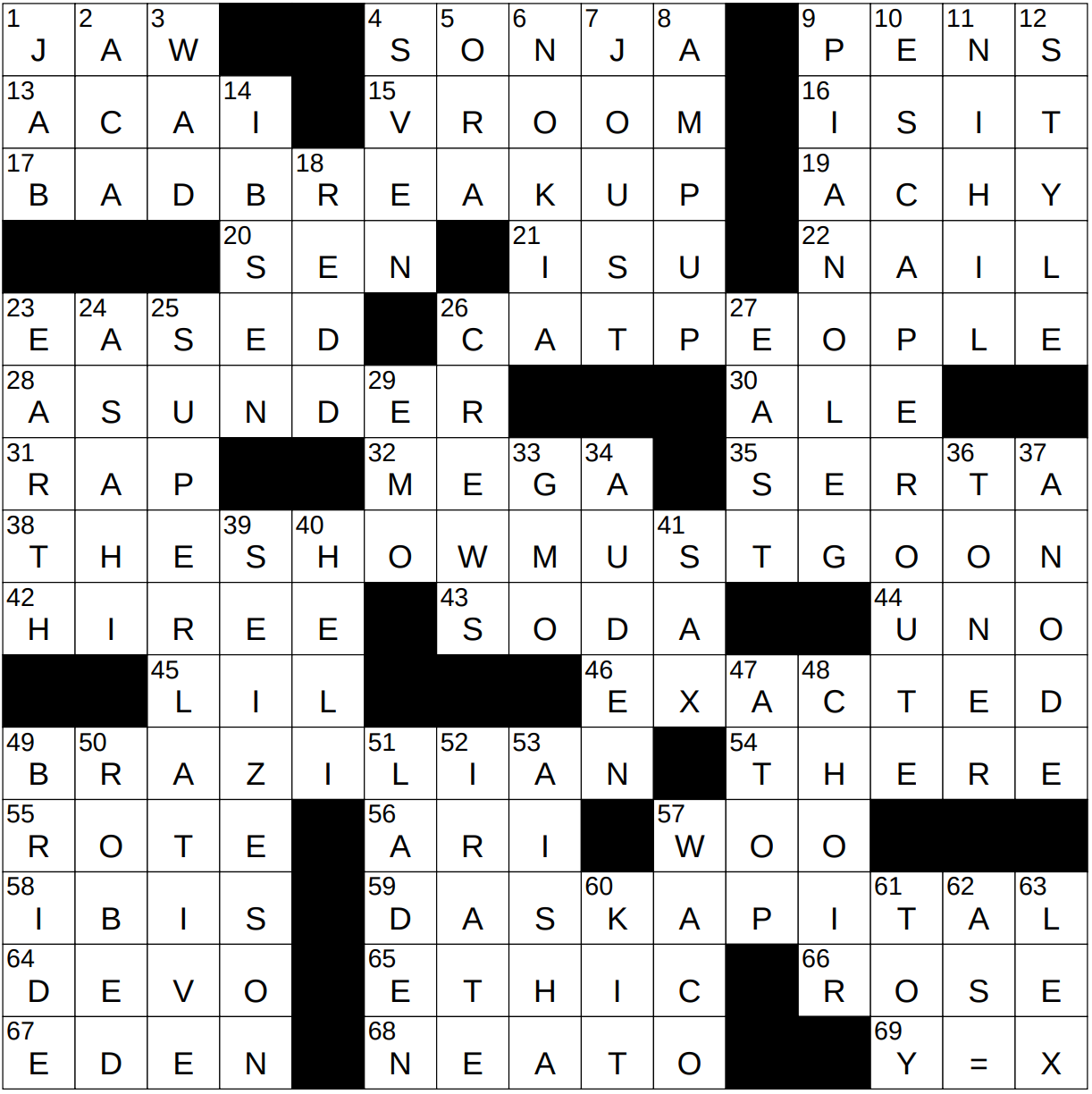 0111 24 NY Times Crossword 11 Jan 24 Thursday NYXCrossword