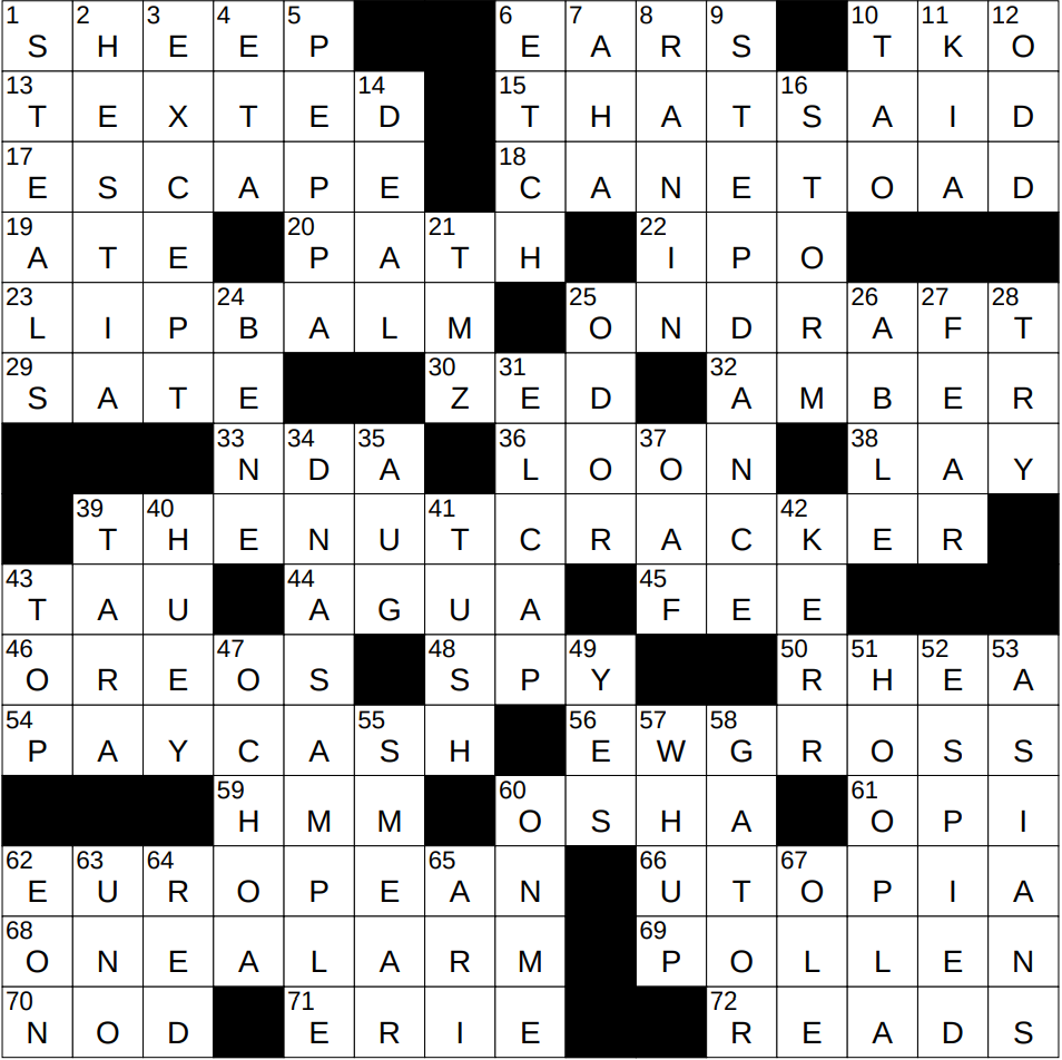 1224 24 NY Times Crossword 24 Dec 24 Tuesday NYXCrossword