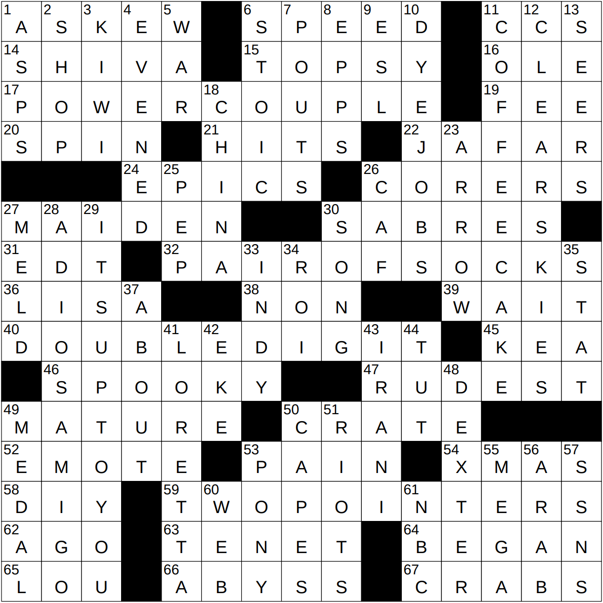 1231 24 NY Times Crossword 31 Dec 24 Tuesday NYXCrossword
