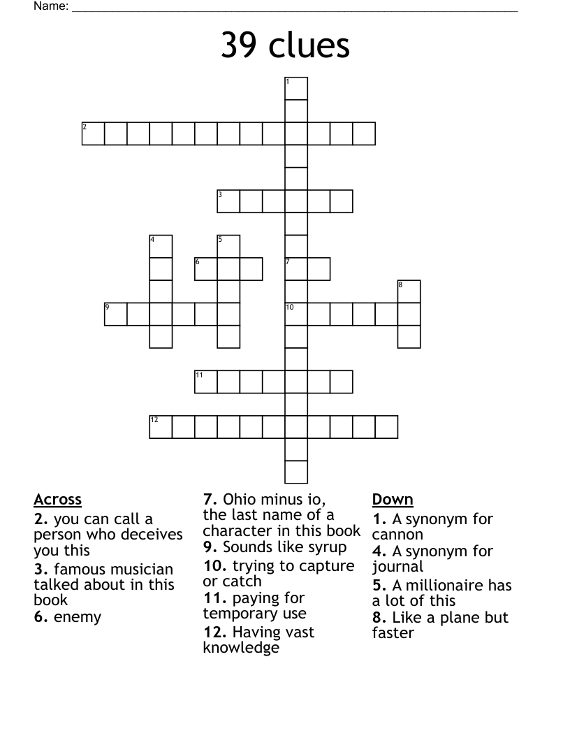 39 Clues Crossword WordMint