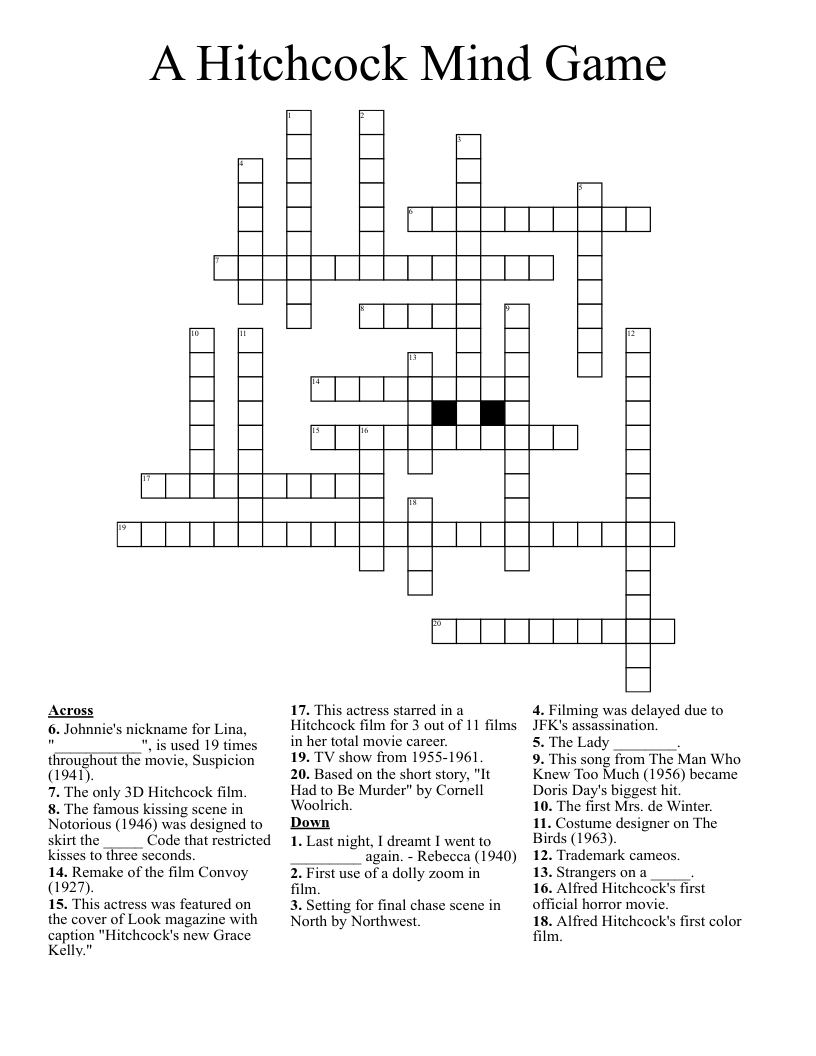 A Hitchcock Mind Game Crossword WordMint A Hitchcock Mind Game Crossword WordMint
