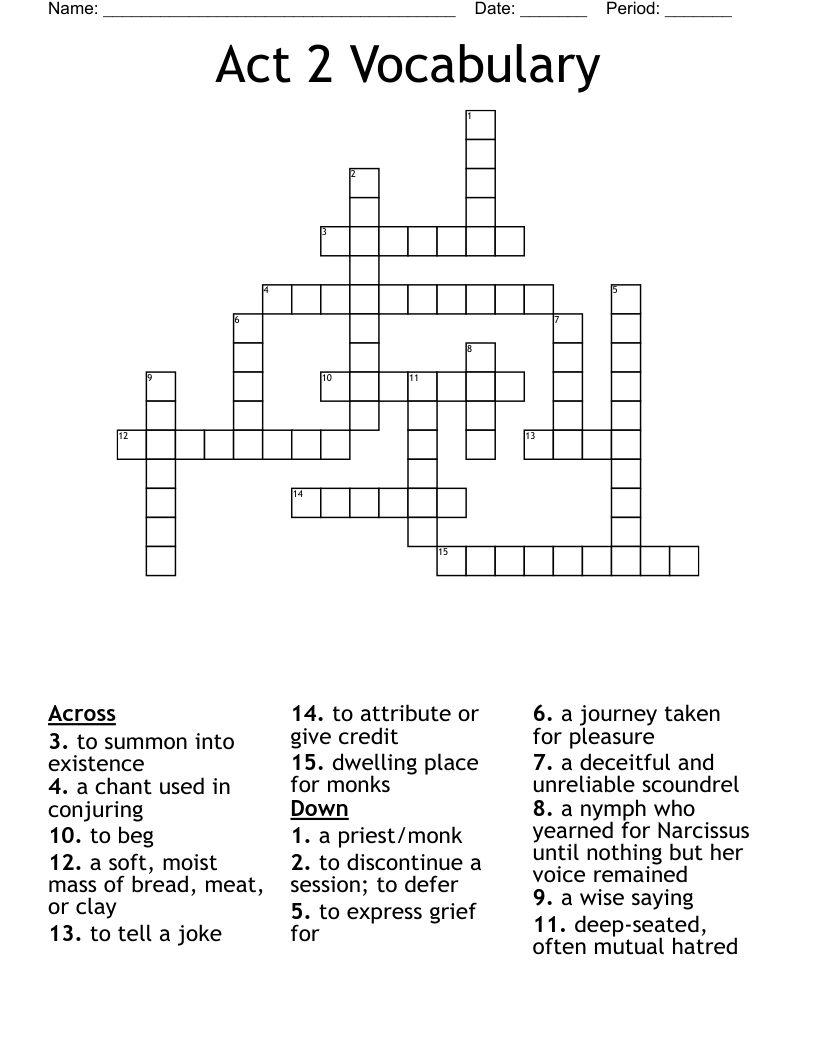 Act Two Vocab Crossword WordMint