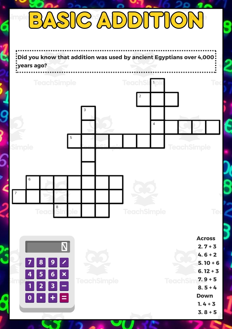 Addition Crossword 1 Page Sample PDF By Teach Simple