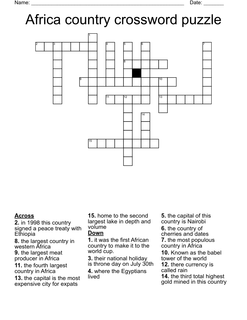 Africa Country Crossword Puzzle WordMint
