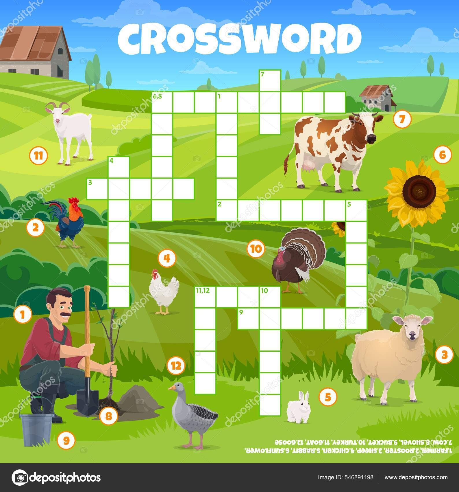 Agriculture Farming Crossword Puzzle Game Vector Worksheet Cartoon Farmer Farm Stock Vector By VectorTradition 546891198