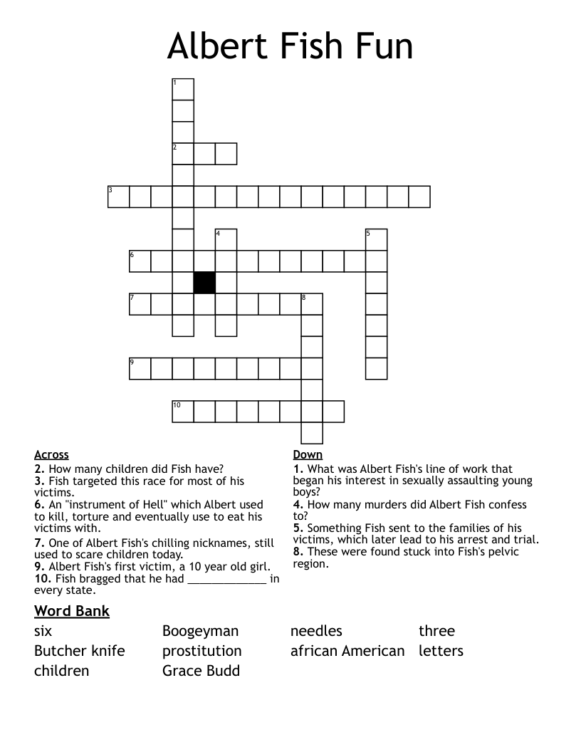 Albert Fish Fun Crossword WordMint