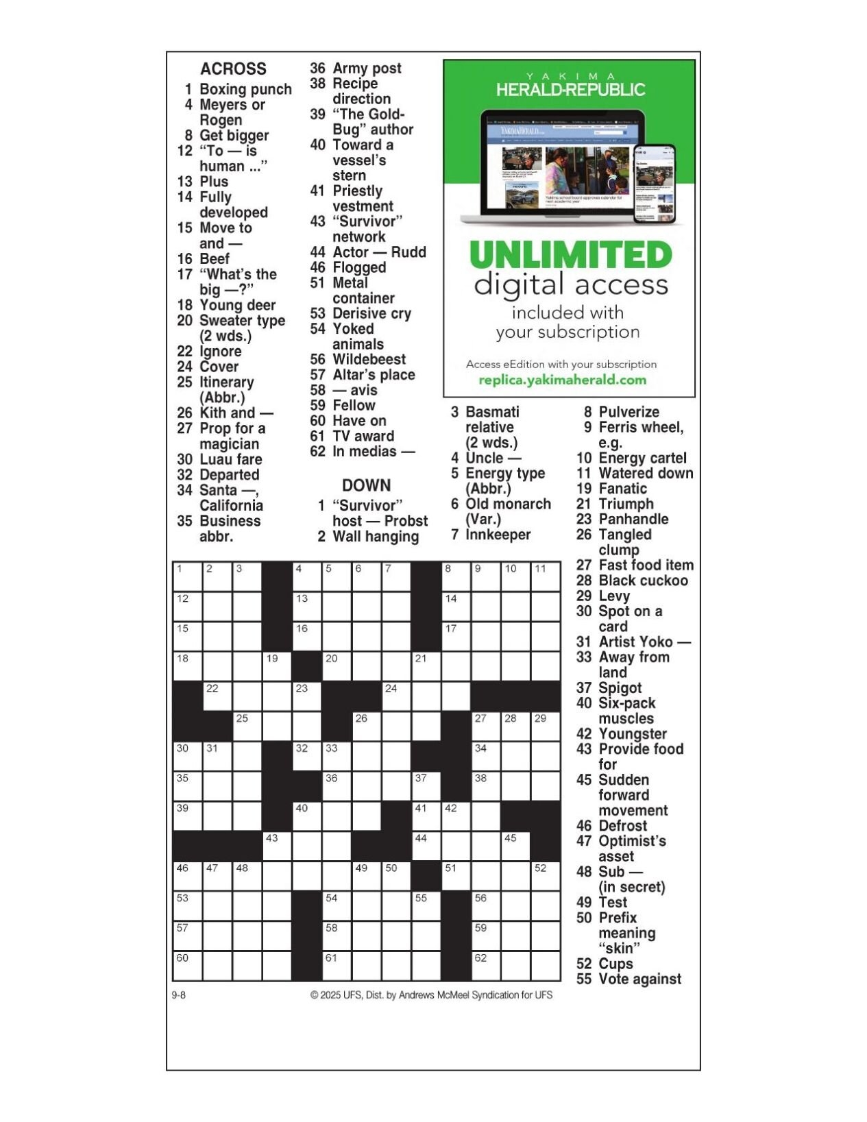 AM Crossword Sept 8 2025 Crosswords Yakimaherald
