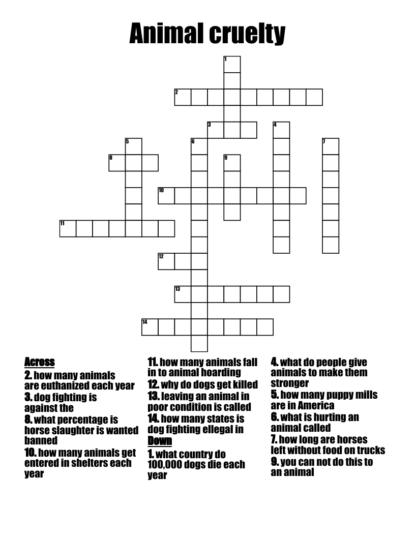 Animal Cruelty Crossword WordMint