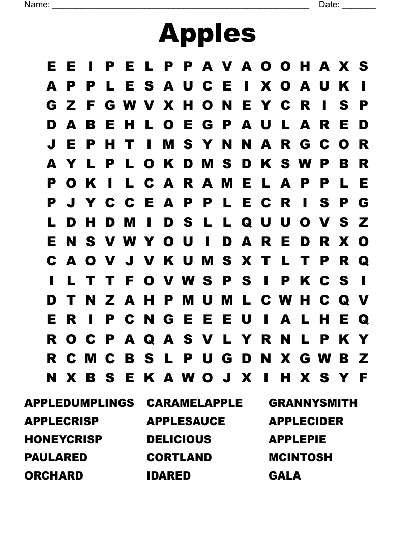 Apples Word Search WordMint