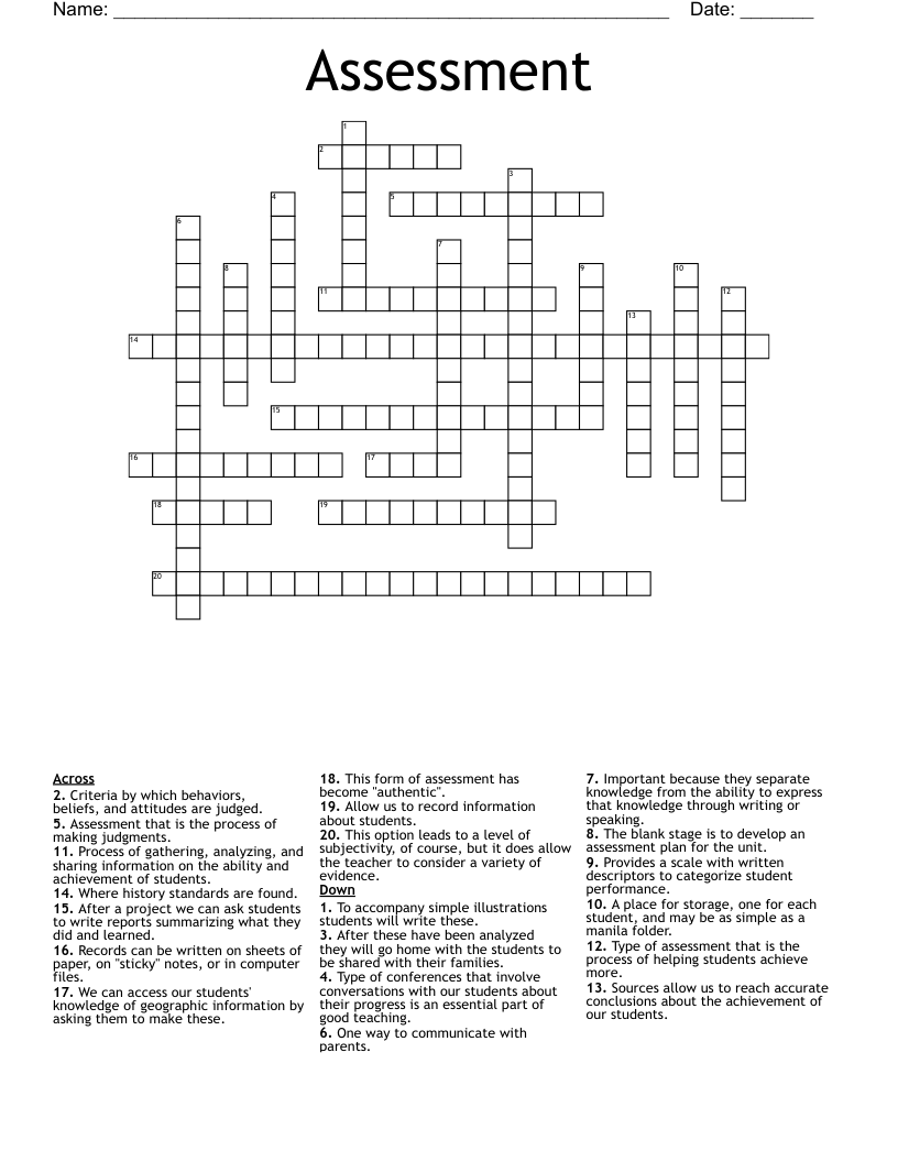 Assessment Crossword WordMint