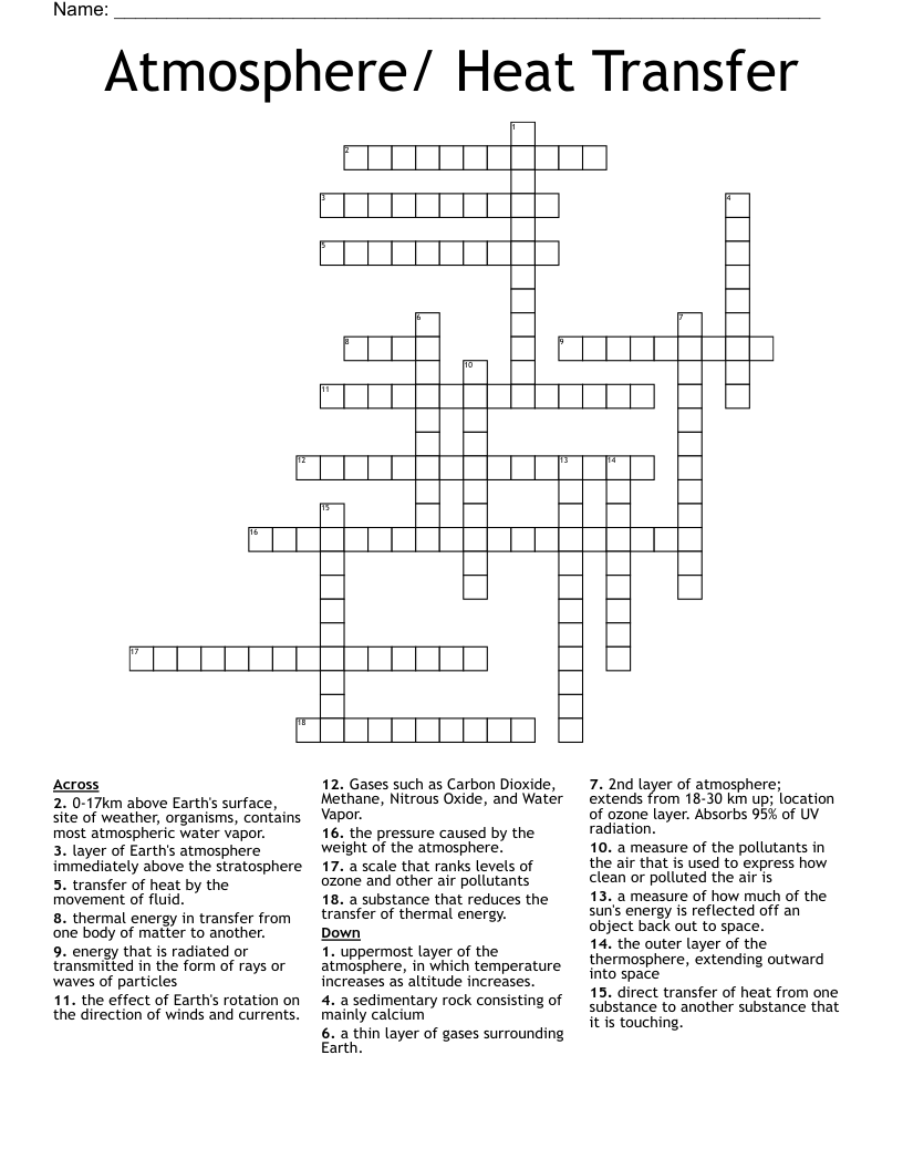 Atmosphere Heat Transfer Crossword WordMint