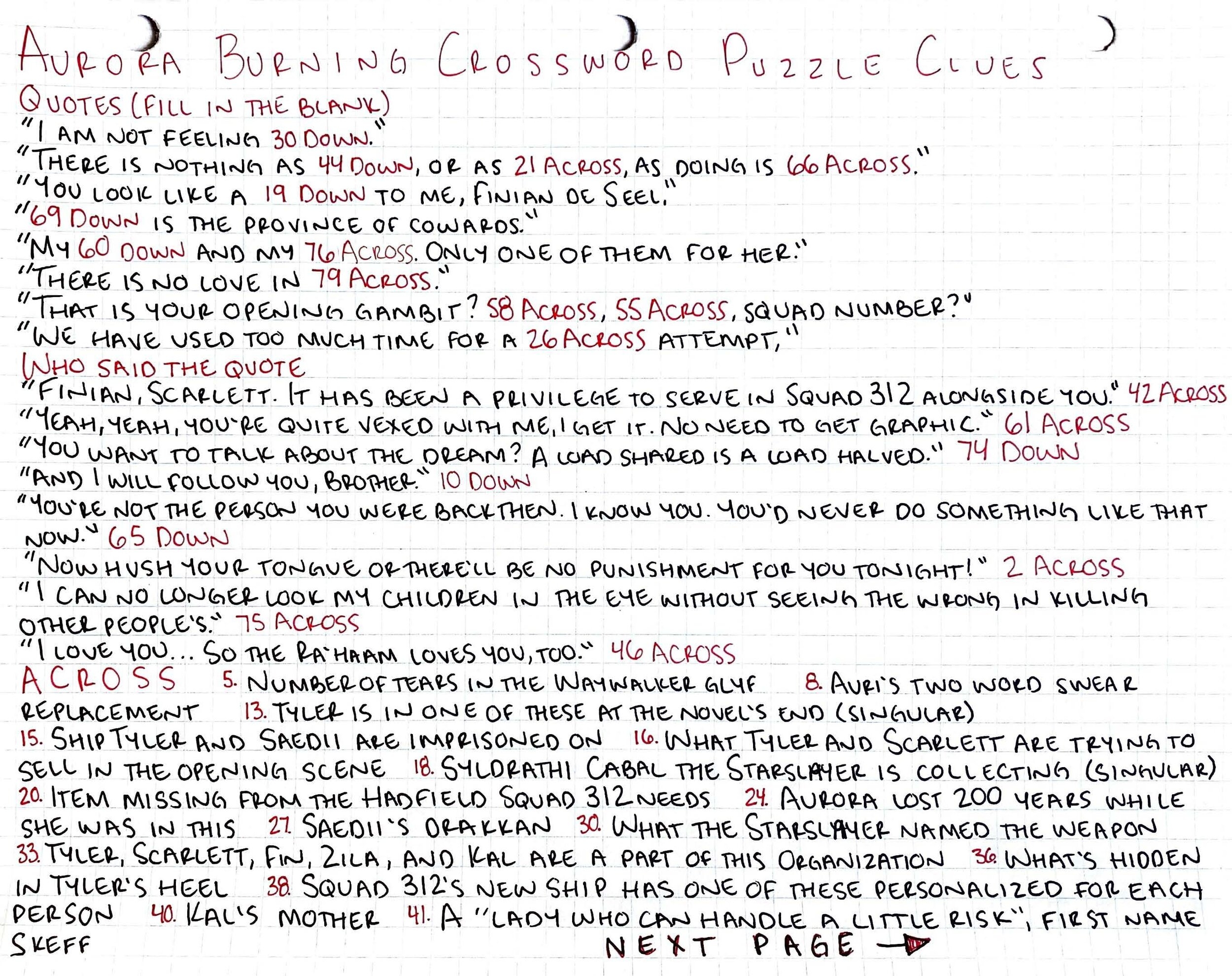 Aurora Burning Crossword Puzzle Bayley Reads Books