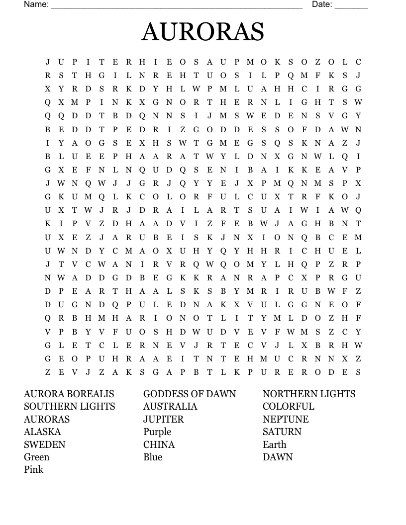 AURORAS Word Search WordMint