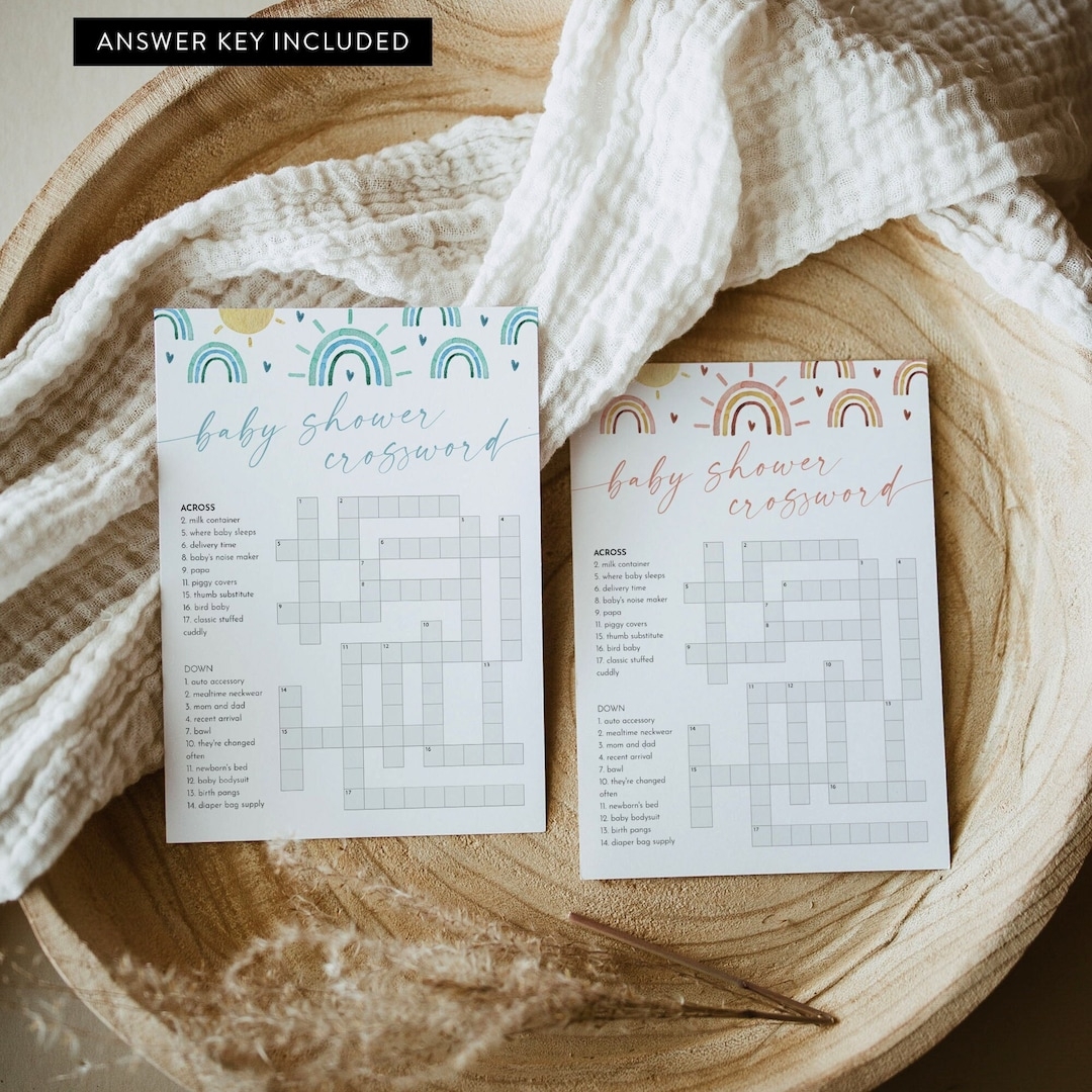 Baby Crossword Puzzle Boho Rainbow Baby Shower Game Printable Crossword Game With Answer Key Instant Download Templett 5x7 0055 33BAG Etsy