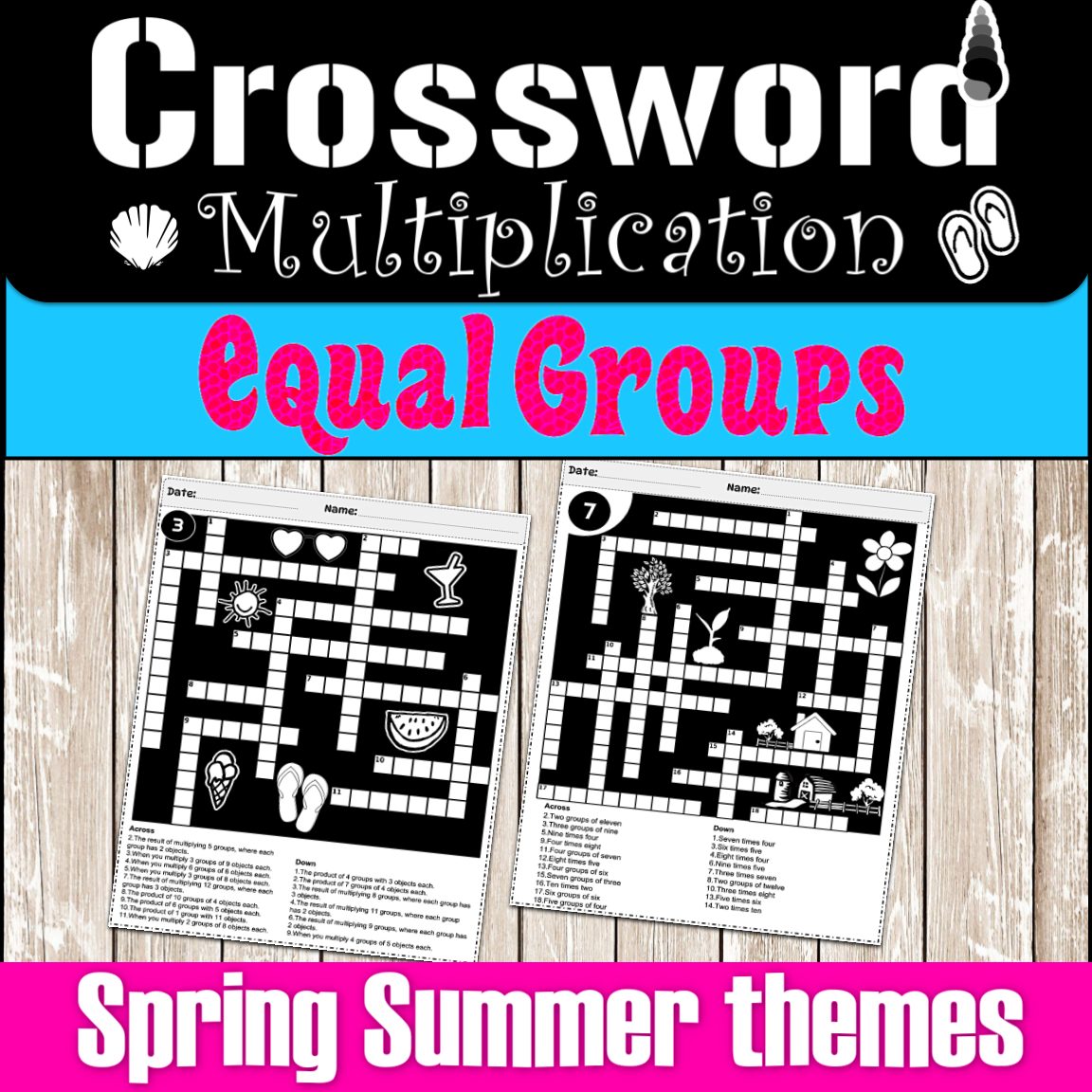 Basic Multiplication Equal Groups Crossword Challenge Spring Summer Themed Made By Teachers