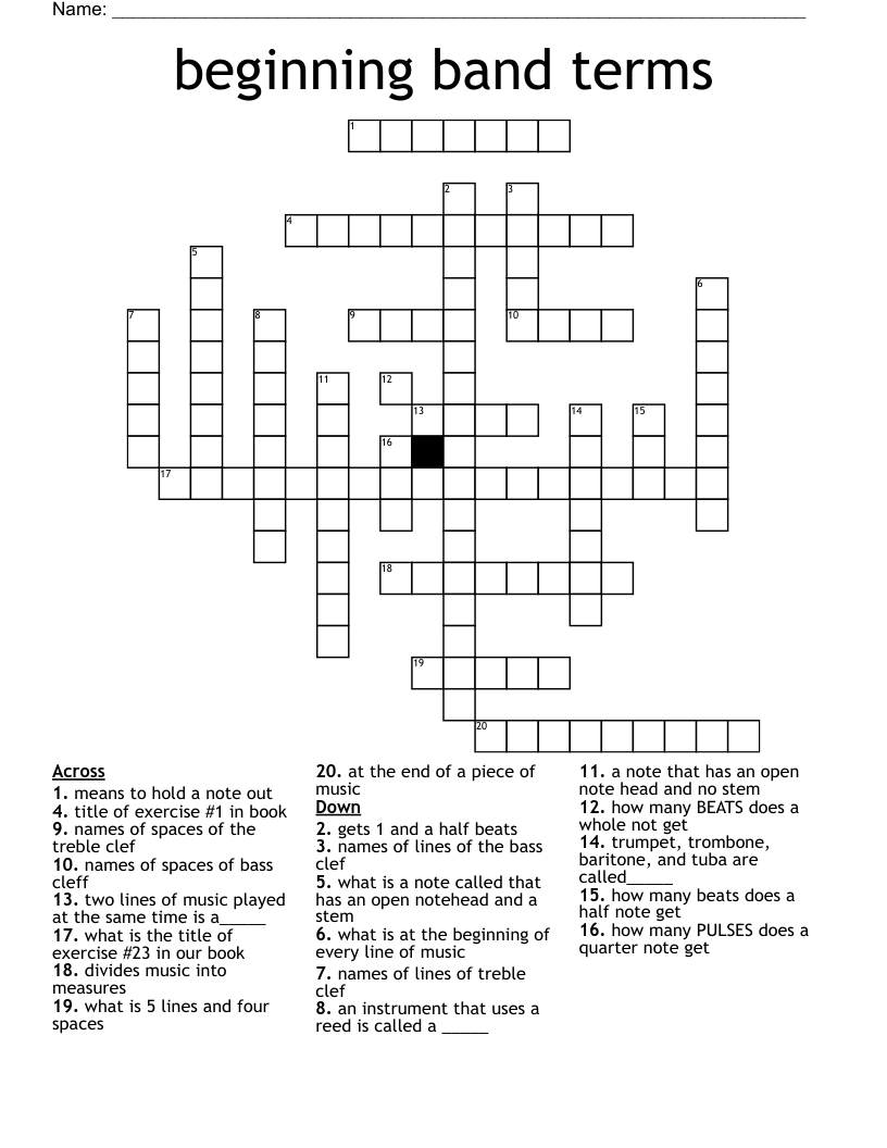 Beginning Band Terms Crossword WordMint