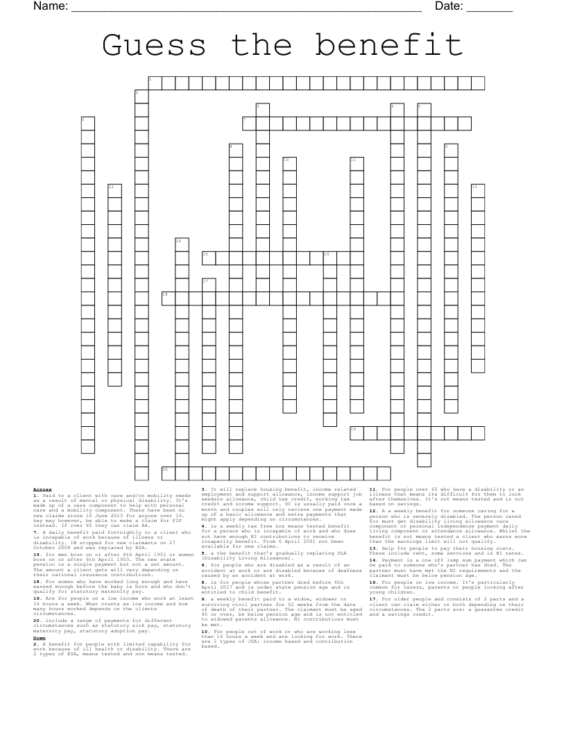 benefit crossword clue