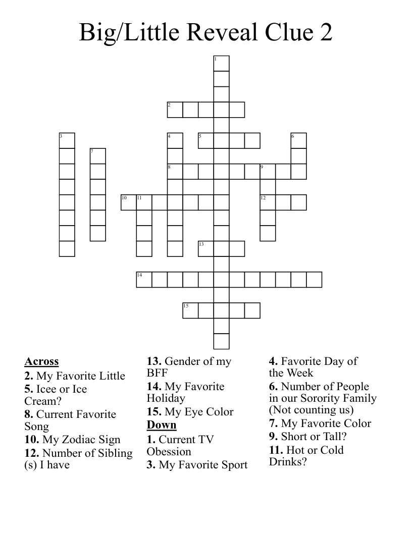 Big Little Reveal Clue 2 Crossword WordMint