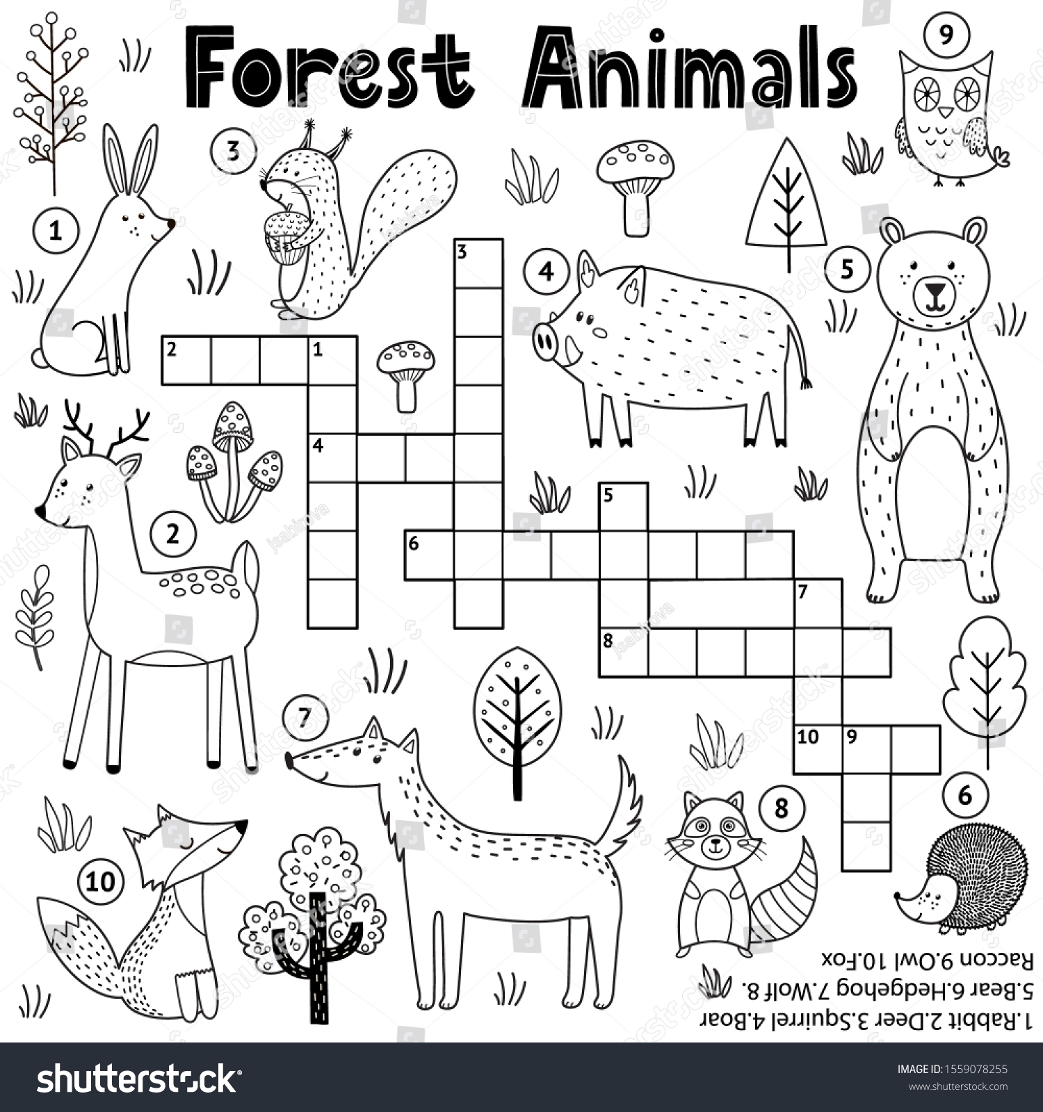 Black White Crossword Kids Forest Animals Stock Vector Royalty Free 1559078255 Shutterstock