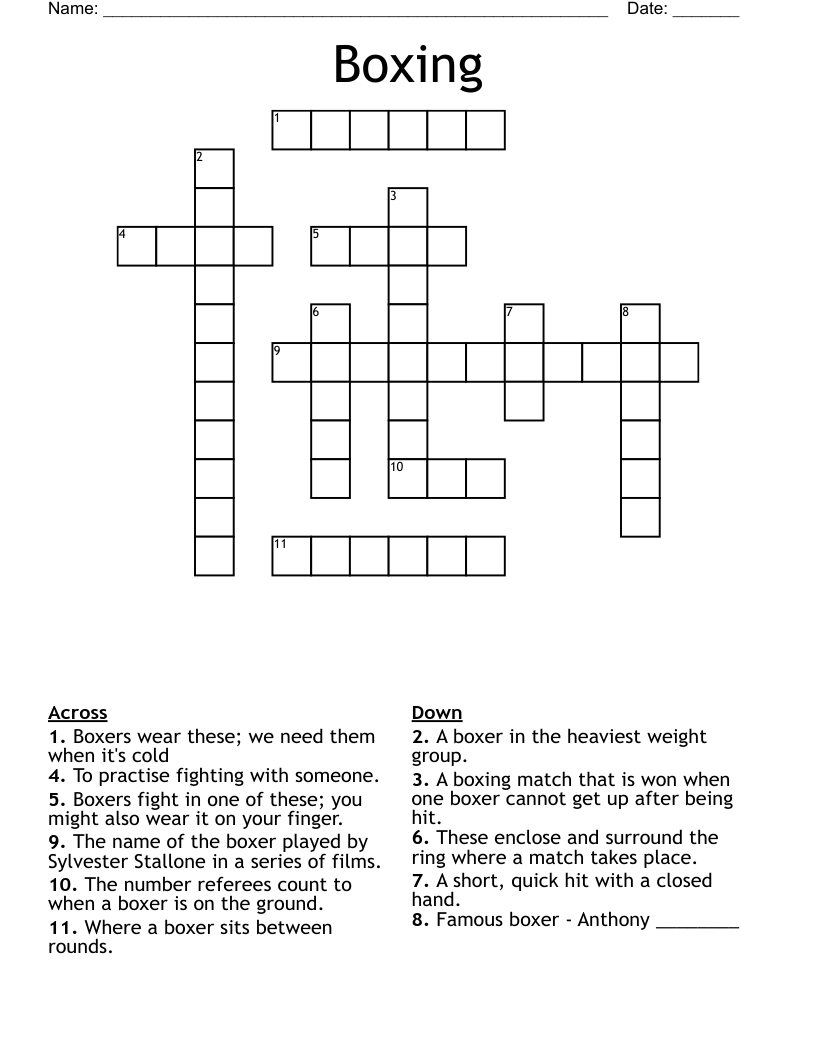 Boxing Crossword WordMint