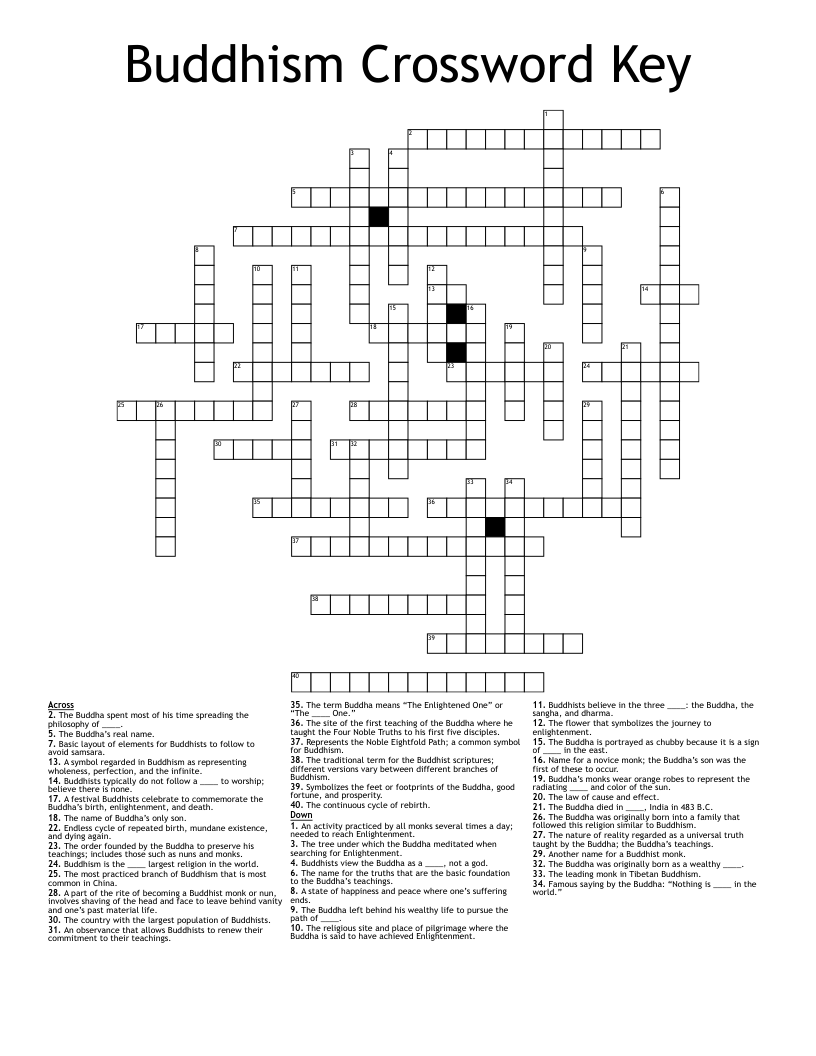 Buddhism Crossword Key WordMint