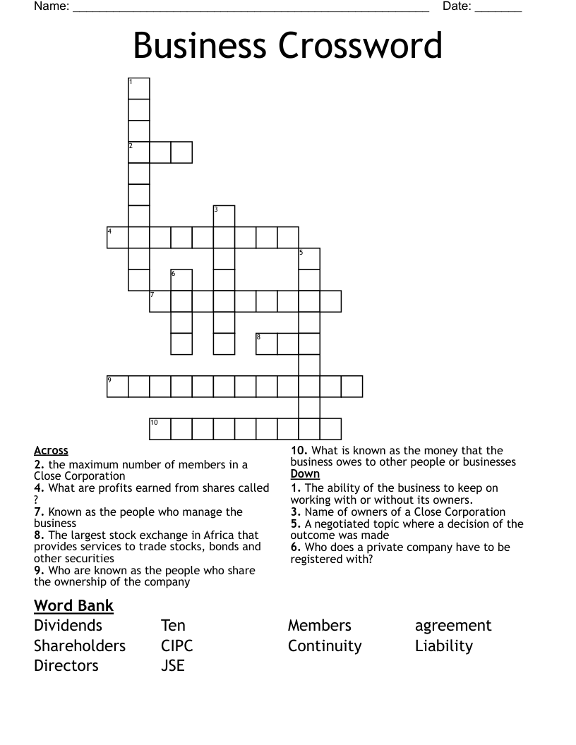 Business Crossword WordMint