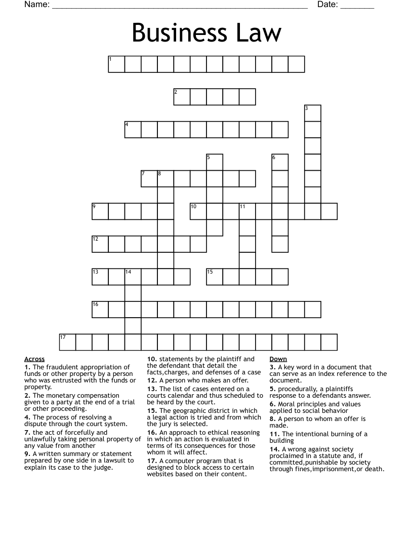 Business Law Crossword WordMint