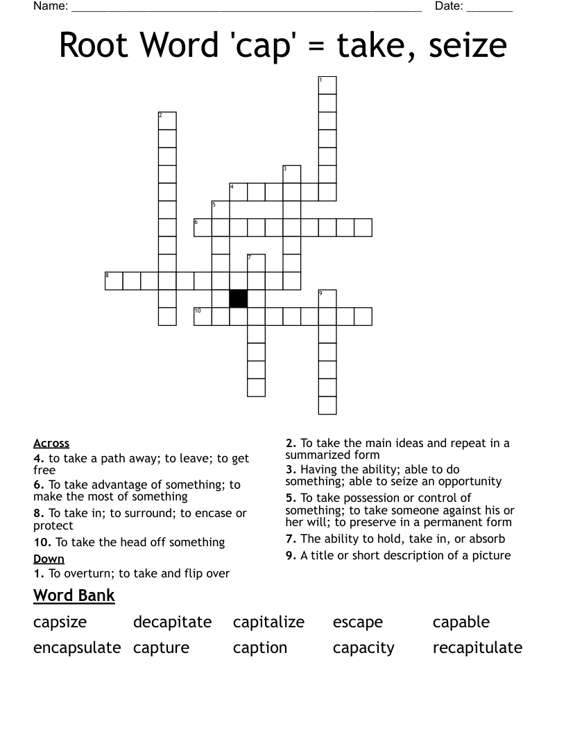 Cap Vocabulary Crossword Puzzle WordMint Cap Vocabulary Crossword Puzzle WordMint