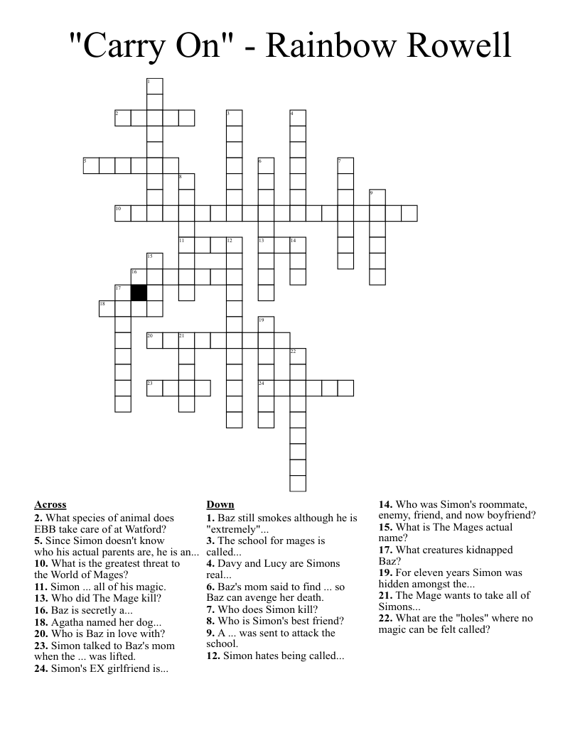 Carry On Rainbow Rowell Crossword WordMint