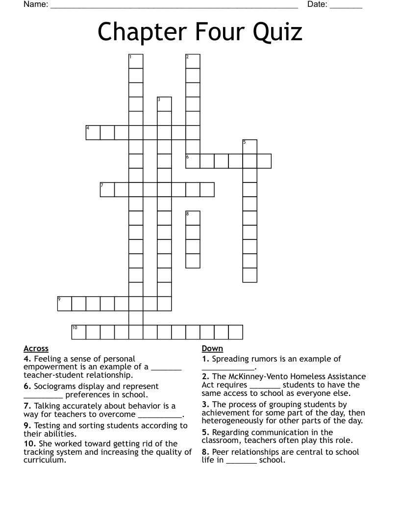 Chapter Four Quiz Crossword WordMint