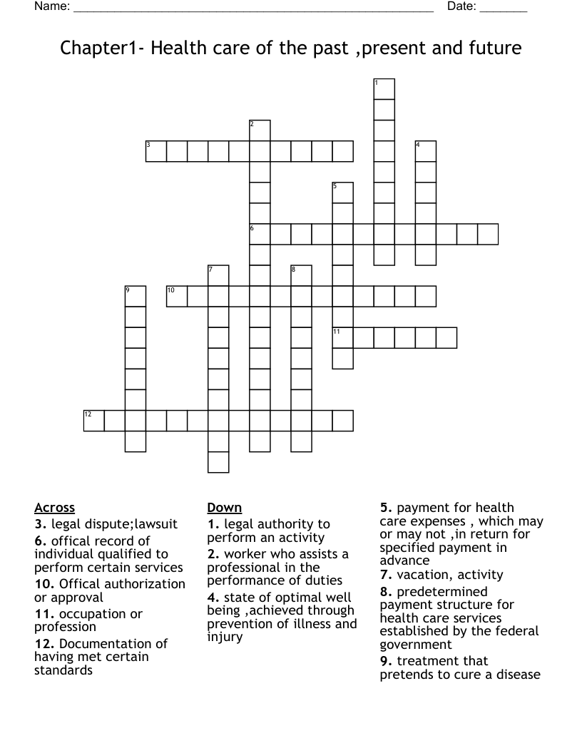 Chapter1 Health Care Of The Past present And Future Crossword WordMint