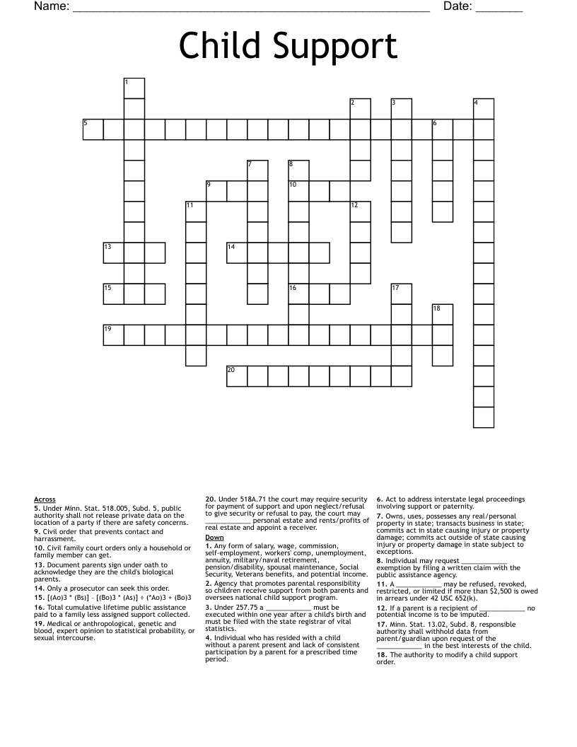 Child Support Crossword WordMint