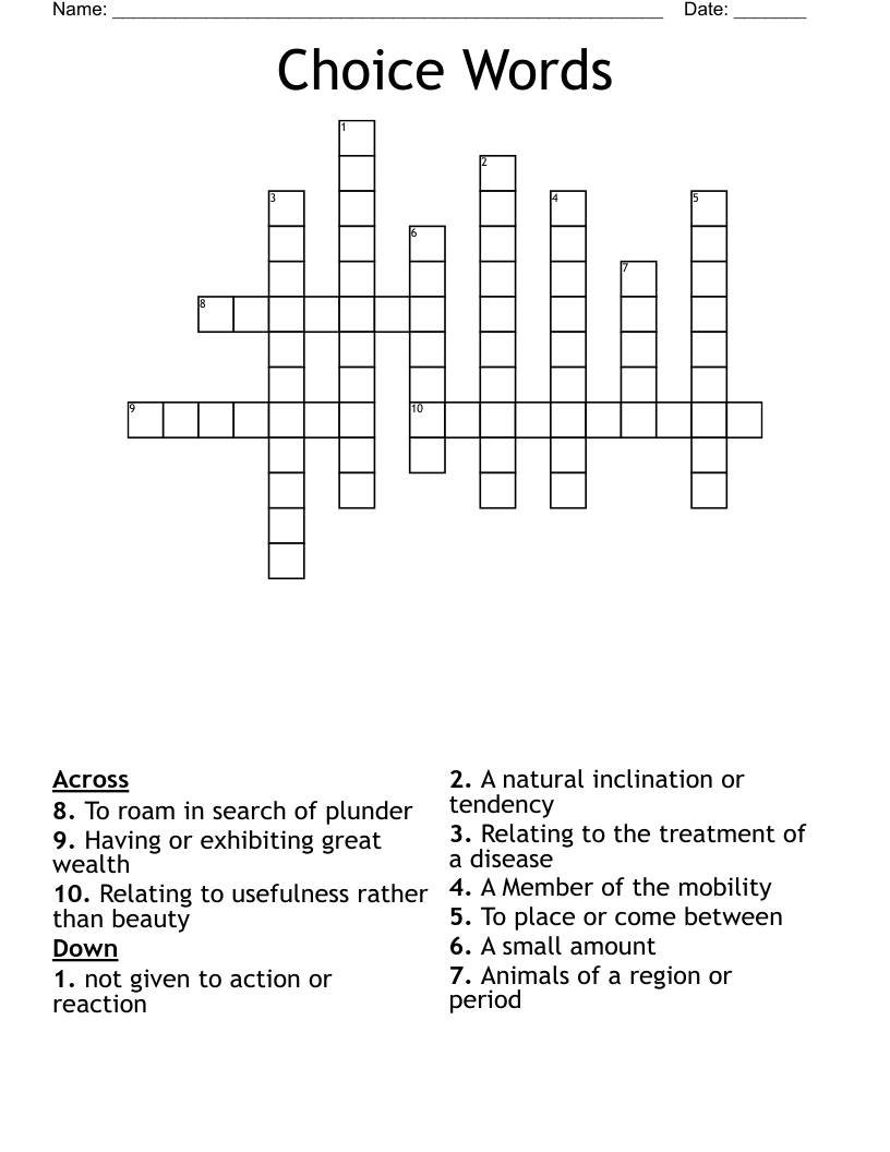 Choice Words Crossword WordMint