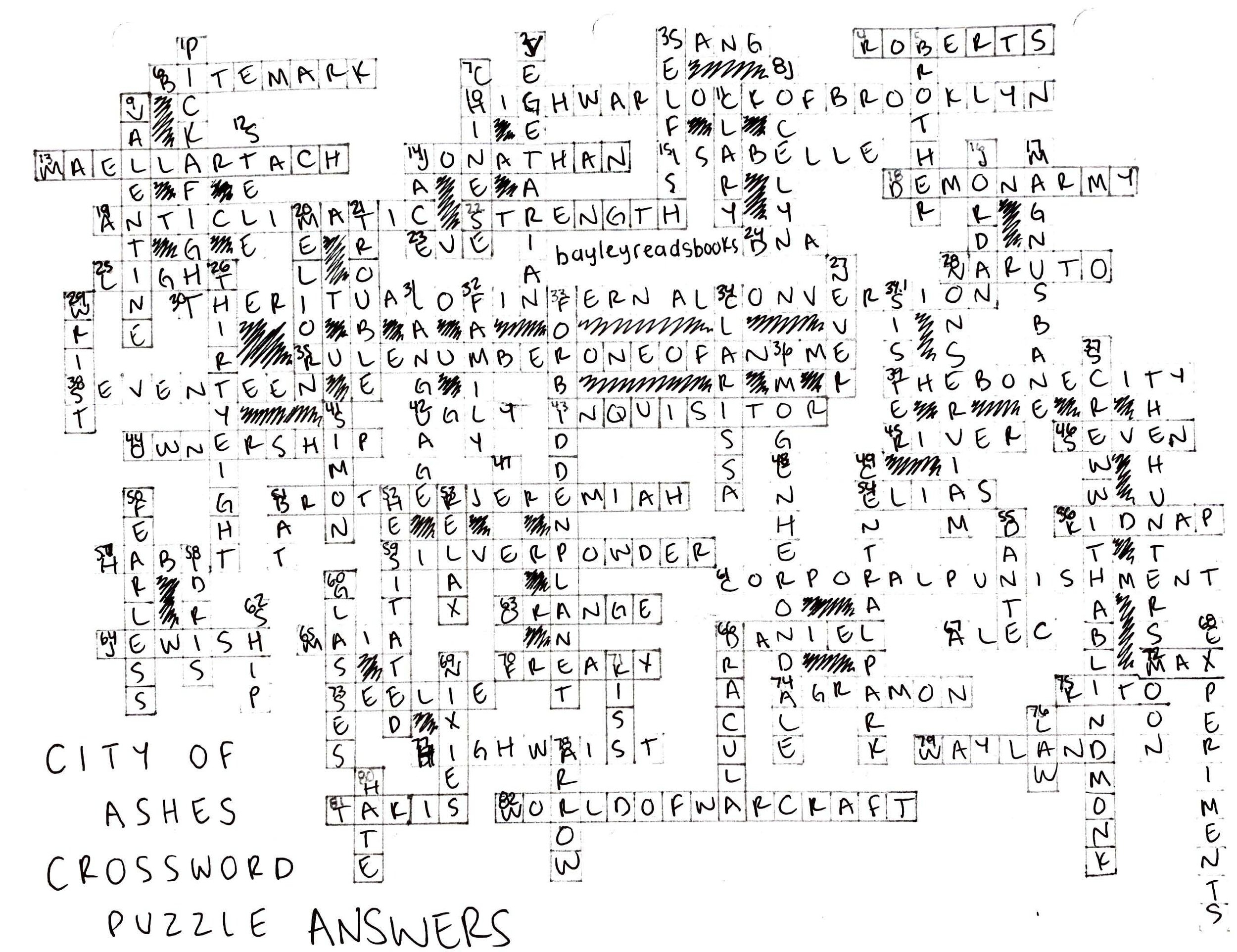 City Of Ashes Crossword Puzzle Answers Bayley Reads Books