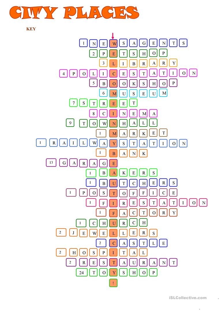 City Places crossword Puzzle With Key