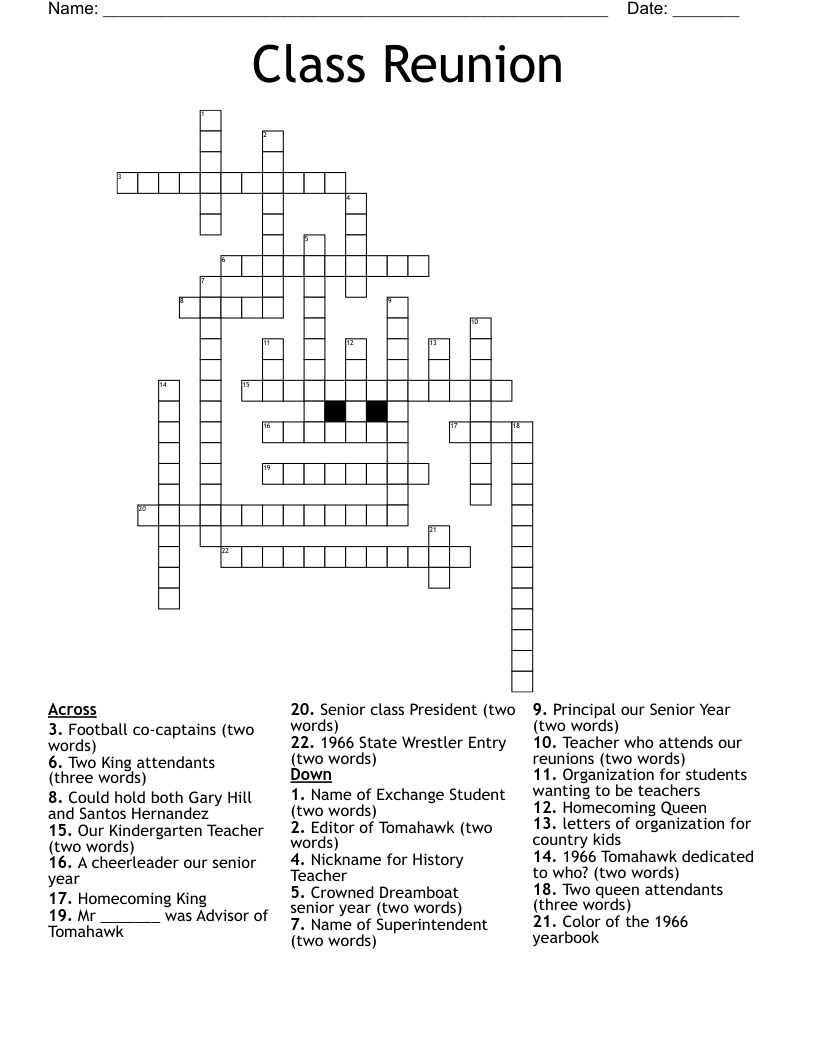 Class Reunion Crossword WordMint
