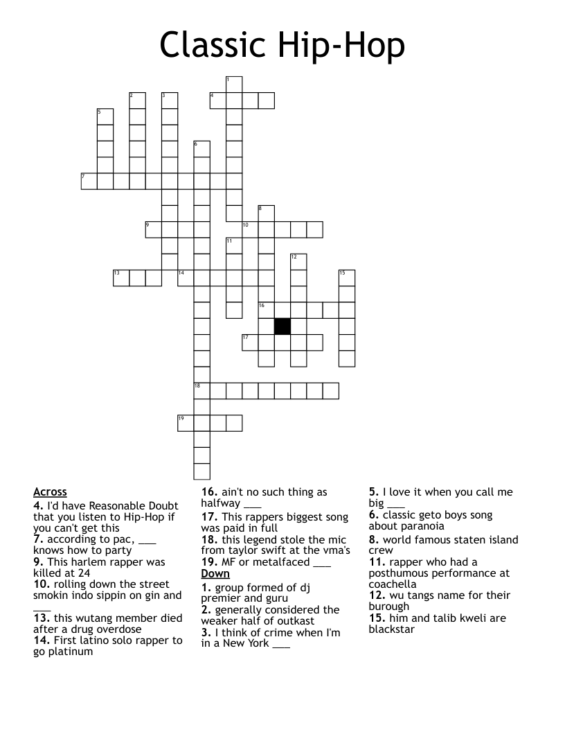 Classic Hip Hop Crossword WordMint
