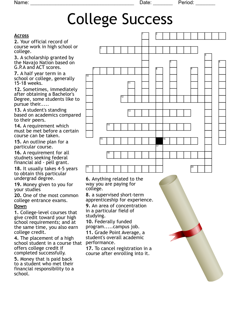 College Crossword Puzzle WordMint